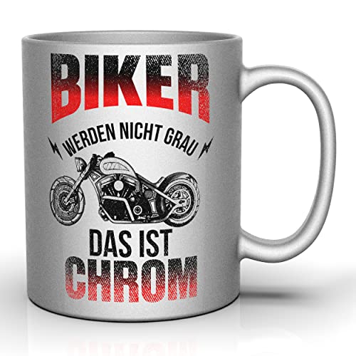 Smyla Einzigartiger Motorrad-Themen Kaffeebecher - Spruch Biker werden nicht grau, das ist Chrom!, Mikrowellensicher, 320ml Fassungsvermögen von Smyla