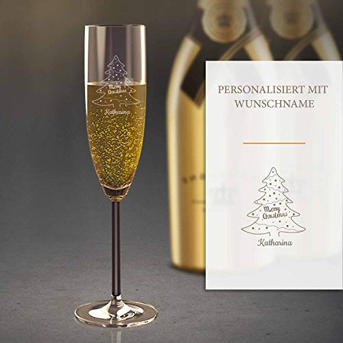 Sektglas mit Gravur (Weihnachtsbaum) | Edles Sekt-Glas mit Namen | Personalisierte individuelle Geschenkidee - Geeignet für Champagner & Sekt von Smyla