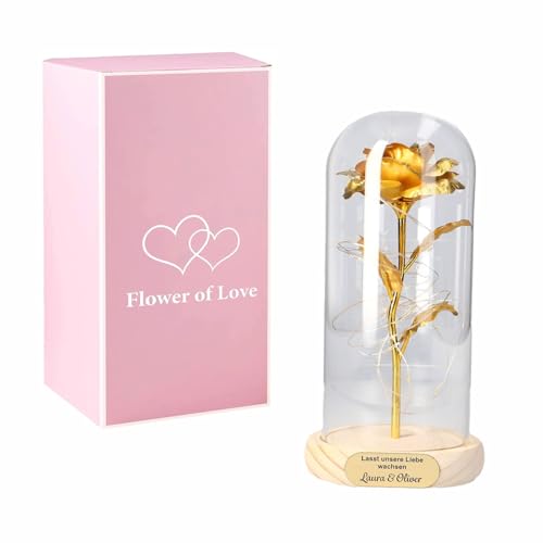 Smyla Personalisierte LED Ewige Zauber Rose Ich Liebe Dich Geschenk - Verliebt - Künstliche Blumen im Glasdom mit Gravur für Paare, Valentinstag, Jahrestag von Smyla