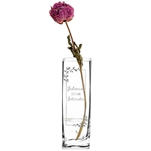 Smyla Vase zum Muttertag mit Gravur | Zuhause ist es am Schönsten | Leonardo Unikat mit Motiv | Blumenvase Deko für Schnittblumen von Smyla