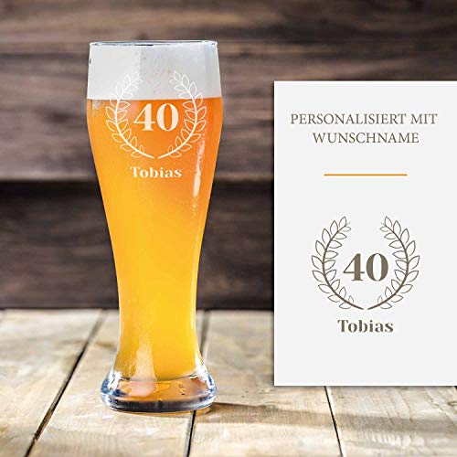 Weizenbierglas 40. Geburtstag mit Gravur | Geschenk-Idee | personalisiertes Bier-glas mit Name | Geschenk für Männer 0,5 Liter von Smyla