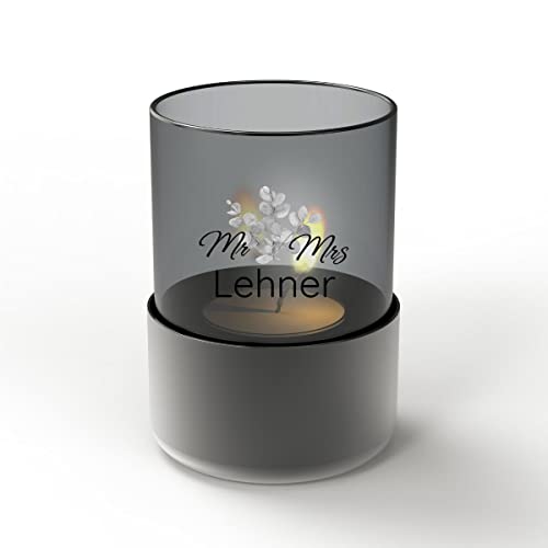 Smyla Windlicht Personalisiert mit Gravur aus Glas und Edelstahl | Mr & Mrs Name | Hochzeit Jahrestag Partner Geschenkidee Geschenke für Frauen | Anpassbar | 12cm von Smyla
