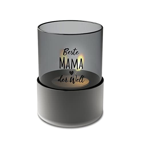 Smyla Windlicht mit Gravur aus Glas und Edelstahl | Beste Mama der Welt | Muttertagsgeschenk Geschenkidee Mutter-Geschenk | 12cm von Smyla