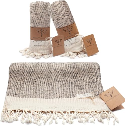 SMYRNA TURKISH COTTON Fischgräten-Serie Handtuch - 2er Set | 40x100cm | 100% türkische Baumwolle | Haartücher, weiche Waschlappen für Bad & Küche | läuft Nicht EIN | Premium Luxus - Beige von Smyrna Turkish Cotton