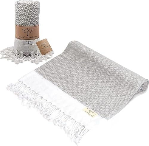 Smyrna Turkish Cotton Original Series Strandtuch,180.3x94 cm 100% Baumwolle,Extra großes tragbares türkisches Badetuch,Hergestellt in der Türkei,Kein Einlaufen,Premium Luxus Streifen Leinen,Grau von Smyrna Turkish Cotton