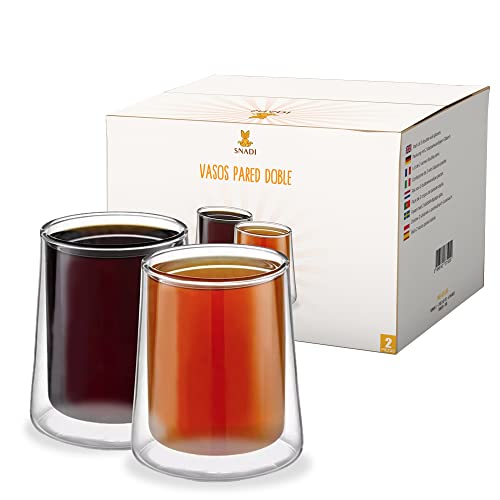 2er Pack Doppelwandige Becher (340 ml), transparentes Borosilikatglas, Glasbecher, Kaffee-Milch-Tee-Latte Macchiato Schnuller, Geschirrspüler, OK. Snadi. von Snadi