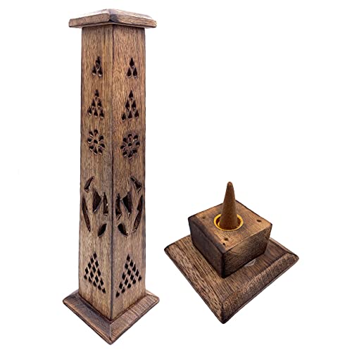 Incense Burner Wooden Tower Hand Carved in India Exclusive and Unique Design 30 x 8 x 8 cm Weight 190 g Wooden Incense Holder von Snadi