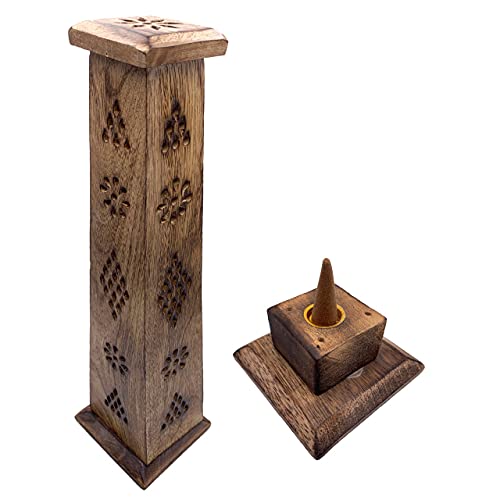 Incense Burner Wooden Tower Hand Carved in India Exclusive and Unique Design 30 x 8 x 8 cm Weight 190 g Wooden Incense Holder von Snadi