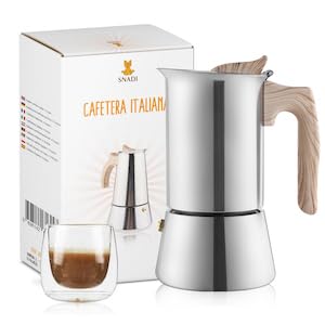 Snadi - Italienische Moka Kaffeemaschine | Modernes und Elegantes Design | Für Induktion, Ceranfeld, Elektrisch und Gas | Ergonomisch und Robust | Edelstahl | Espresso Kaffee (4 Tassen) von Snadi