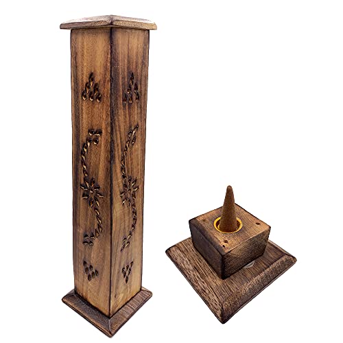 Incense Burner Wooden Tower Hand Carved in India Exclusive and Unique Design 30 x 8 x 8 cm Weight 190 g Wooden Incense Holder von Snadi