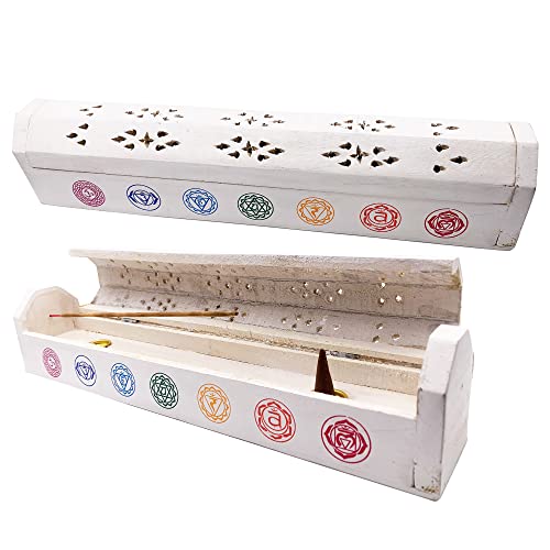Snadi Räuchergefäß Holzbox Handdekoriert in Indien - Exklusives Chakra-Design, Weiß, 30,5 x 6,2 x 5,5 cm, Gewicht 240 g, Räucherwerk aus Holz. Snadi Räuchergefäß Holzbox Handdekoriert in Indien - Exklusives Chakra-Design, Weiß, 30,5 x 6,2 x 5,5 cm, Gewicht 240 g, Räucherwerk aus Holz. von Snadi