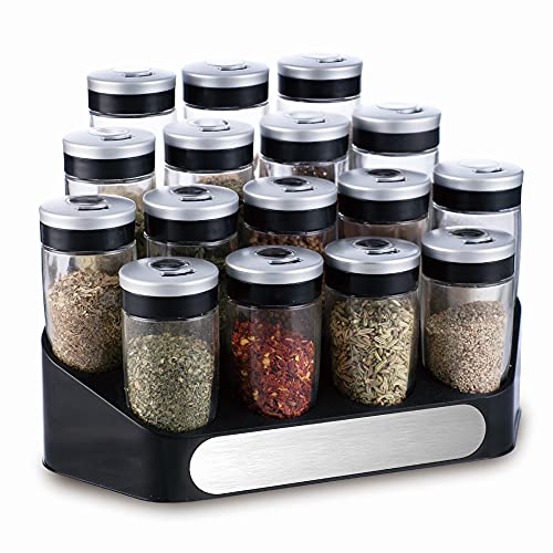 Set mit 16 gewürzgläser mit Deckel und Ablagefach, 3 Größenoptionen für Streulöcher, exklusives und elegantes Design in Silber mit Schwarz Set mit 16 gewürzgläser mit Deckel und Ablagefach, 3 Größenoptionen für Streulöcher, exklusives und elegantes Design in Silber mit Schwarz von Snadi