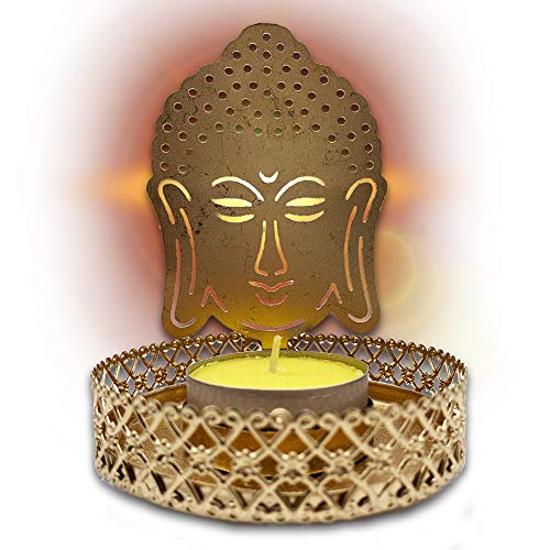 Snadi Buddha Teelichthalter, goldfarben, 2 Stück Dekorativer Kerzenhalter für Zuhause/Büro. Dekorative Hindu Kerzenständer, 100% handgefertigt. von Snadi