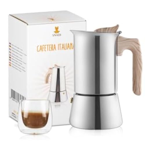 Snadi - Italienische Moka Kaffeemaschine 6 Tassen | Modernes und Elegantes Design | Für Induktion, Ceranfeld, Elektrisch und Gas | Ergonomisch und Robust | Edelstahl | Espresso Kaffee Snadi - Italienische Moka Kaffeemaschine 6 Tassen | Modernes und Elegantes Design | Für Induktion, Ceranfeld, Elektrisch und Gas | Ergonomisch und Robust | Edelstahl | Espresso Kaffee von Snadi