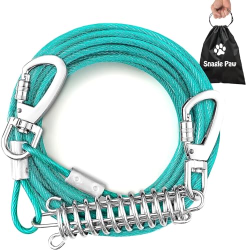 Hofleine Für Hunde, 15m Hofleine Tie Out Leinen, Tie Out Cables Für Hunde mit Schraubverschluss, Hofleine Tie Out Leinen mit Stoßdämpfender Feder bis 50kg, Haustiere Leine Bissfest Für Camping. von Snagle Paw