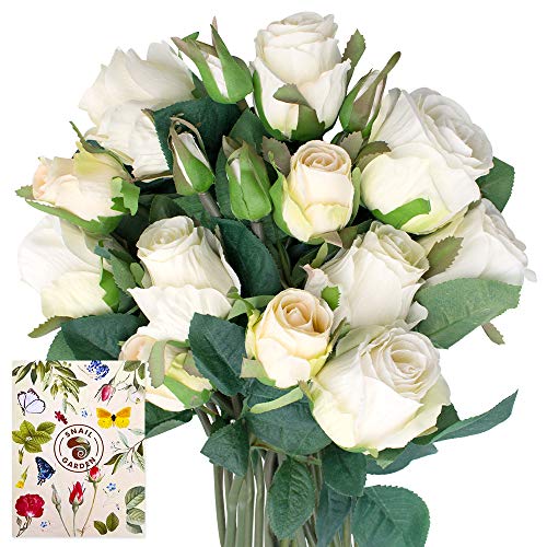 SnailGarden 18 Köpfe Silk Rosen Kunstblumen,Seiden Rosenstrauß & Blumenbänder,Künstlich Dekoblumen Seiden Rosen Bouquets für Hochzeit,Tischdeko für Büro,Hause,Geschenk von SNAIL GARDEN