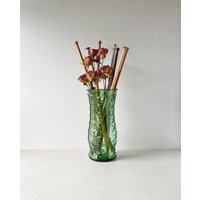 Vintage Grüne Glas Blumenvase Eo Brody Diamant Muster von SnailSnailVintage