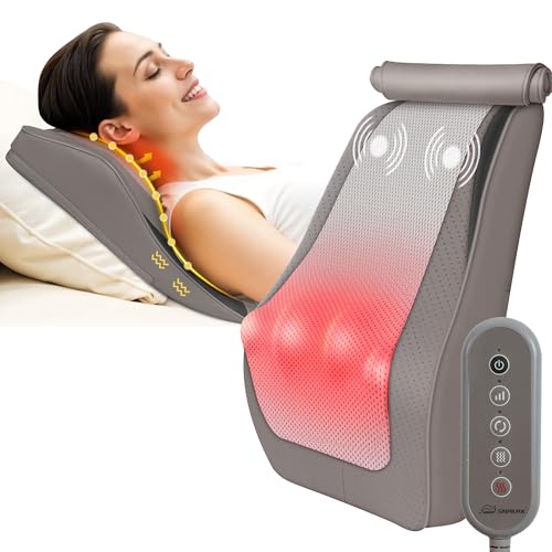 Snailax Shiatsu-Nackenmassagegerät mit Wärme und Vibration, Knet-Massagegerät Rücken Nacken Schulter, Rückenmassagegerät, Massagekissen, Geschenke Männer Frauen, Beige von Snailax