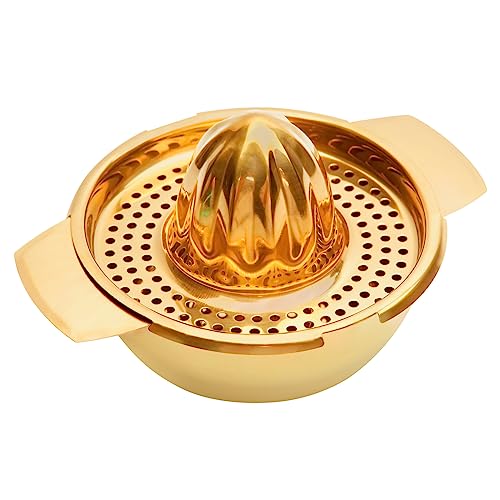 Snailhouse Zitronenpresse, Edelstahl Metall Zitrusorange Limette Saft Obst Handpresse Manuelle Entsafter Presse mit Sieb und Schüssel, Gold von Snailhouse