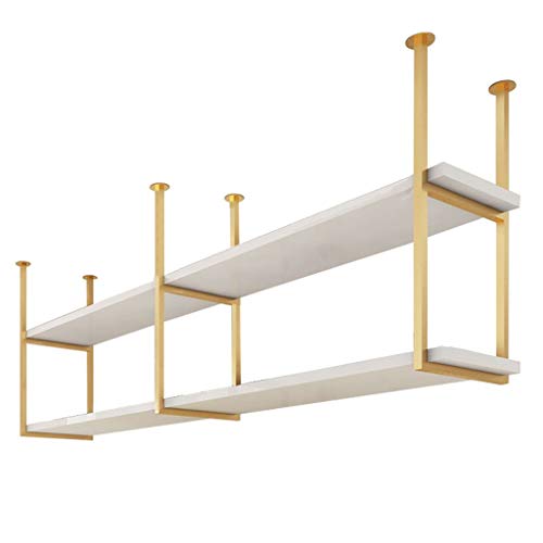 2-stöckiges weißes Trennregal aus Massivholz, schlichtes Deckenregal aus goldenem Schmiedeeisen für das Wohnzimmer, Lagerregal für hängende Dekoration an der Bar (Größe: 120 × 30 × 80 cm) (100 × 30 × von SnamicE