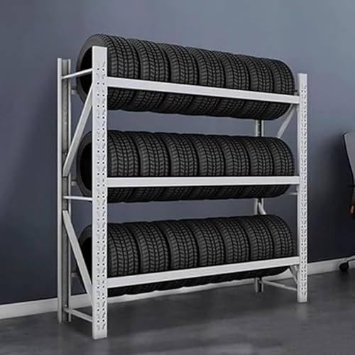 Felgenreifen-Lagerregal, Hochleistungs-Reifenregal, Metall-Autoreifenregal, Lagerregale, LKW-Reifenständer, Reifenregal mit großer Ladekapazität, Geeignet für,Weiß,White-200x50x200cm/78.7x19.7x78.7in von SnamicE