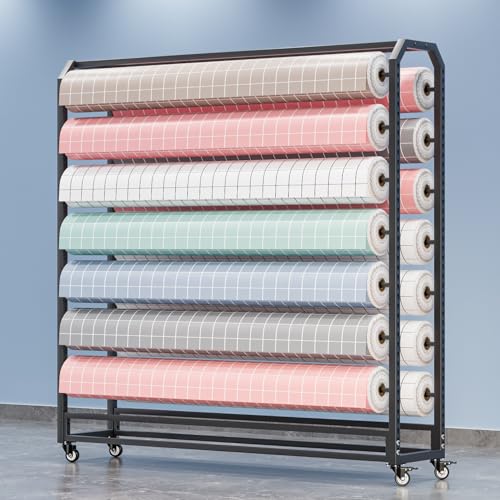 Gewerbliches Stoffrollen-Aufbewahrungsregal mit Verstellbarer Aufhängestange, beweglicher Hochleistungs-Organizerhalter aus Stahl mit Rädern für Tischdecken/Fenste,20 Rods-195cm von SnamicE