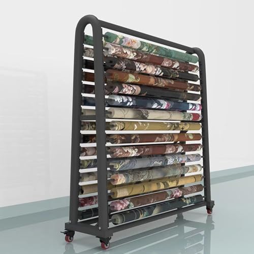 Gewerbliches Stoffrollen-Aufbewahrungsregal mit Verstellbarer Aufhängestange, beweglicher Hochleistungs-Organizerhalter aus Stahl mit Rädern für Vinylspulen/Tapete,14 rods-180x45x170cm von SnamicE