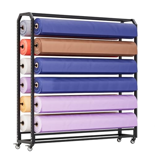 Höhe 67 Zoll, großes Stoffrollen-Präsentationsregal mit Verstellbarer Aufhängestange, kommerzieller Hochleistungs-Organizerwagen aus Stahl mit Rädern für Vinylroll,12 Rods-175cm von SnamicE