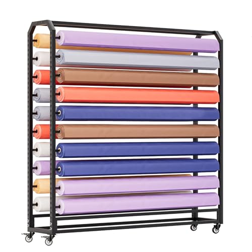 Höhe 67 Zoll, großes Stoffrollen-Präsentationsregal mit Verstellbarer Aufhängestange, kommerzieller Hochleistungs-Organizerwagen aus Stahl mit Rädern für Vinylroll,20 Rods-175cm von SnamicE