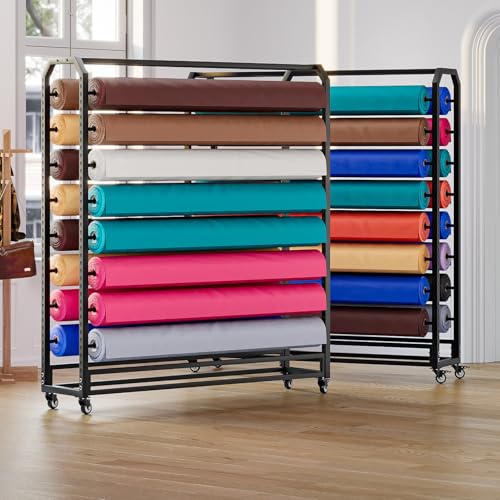 Kommerzieller Stoffrollen-Präsentationsständer, großes schwarzes Hängeregal aus Metall mit Verstellbarer Stange und bremsbaren Rädern für Vinylspulen/Auto-Farbwech,12 Rods-195cm Kommerzieller Stoffrollen-Präsentationsständer, großes schwarzes Hängeregal aus Metall mit Verstellbarer Stange und bremsbaren Rädern für Vinylspulen/Auto-Farbwech,12 Rods-195cm von SnamicE