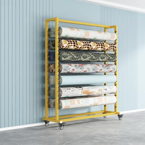 Kommerzielles großes Stoffrollen-Lagerregal mit Verstellbarer Aufhängestange, mobiler Hochleistungs-Organizer aus Stahl auf Rädern für Vinylrollen/Lederrollen/Fens,4 rods-120x55x200cm von SnamicE