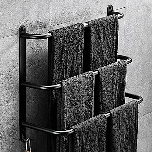 Mattschwarzer Handtuchhalter, Handtuchhalter mit DREI Stangen im Badezimmer, Wandmontierter Handtuchhalter, Handtuchregale im Metallleiterstil, Starker wasserdicht,60cm Mattschwarzer Handtuchhalter, Handtuchhalter mit DREI Stangen im Badezimmer, Wandmontierter Handtuchhalter, Handtuchregale im Metallleiterstil, Starker wasserdicht,60cm von SnamicE