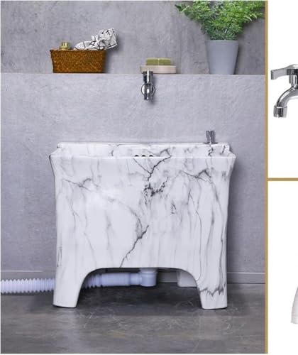Mop Sink Utility Sink Floor Standing Utility Sink With Drainage Kit, Classic Marble Texture Mop Service Basin Laundry Sink Household Bathroom Ceramic Washing Station,5 von SnamicE