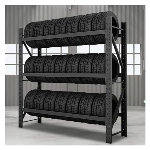 Reifenständer für Reifenreparatur, Reifenlagerregal für Reifen/Wohnmobilreifen/Saisonreifen/Sattelreifen, Hochleistungs-Organizerständer aus Stahl für Carport im F,Black-200x50x120cm/78.7x19.7x47.2in von SnamicE