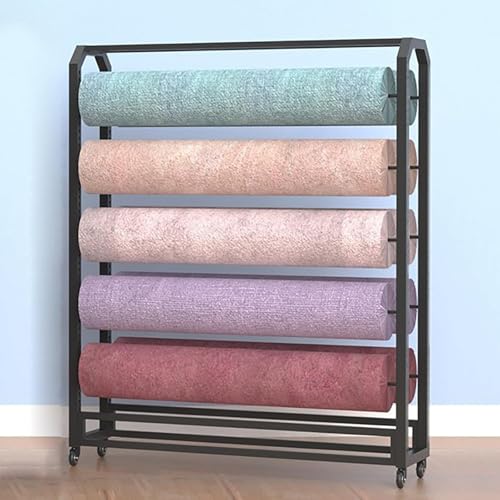 Rollbares kommerzielles Stoffrollen-Lagerregal, großer Textilstoffwagen mit Verstellbarer Aufhängestange, Robustes Metall-Lagerregal für Vinylrollen/Leder, 20 Stan,20 Rods-130cm(51.2in) von SnamicE