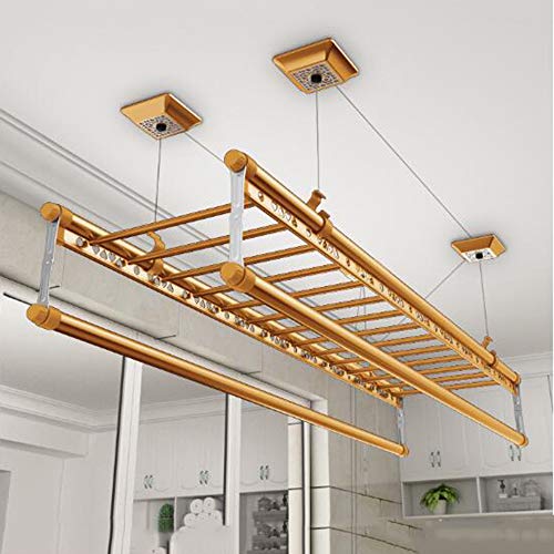SnamicE 150 cm Deckentrockner-Trockenständer aus Aluminiumlegierung, 4-Stangen-Haushalts-Wäscheständer mit Riemenscheibe, platzsparende Lösung zum Trocknen von Kleidung, G,Gold Color von SnamicE
