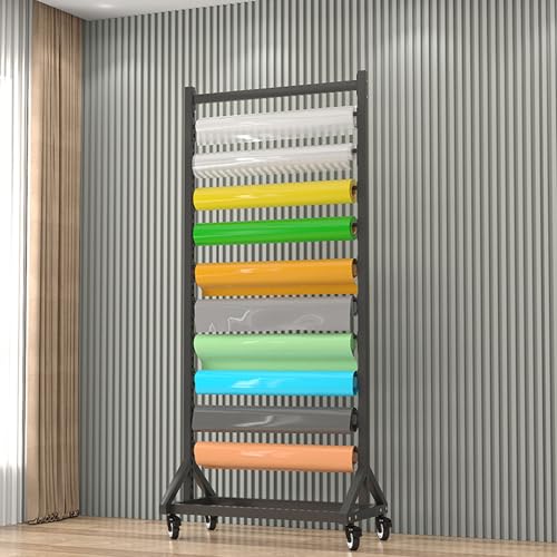 SnamicE Beweglicher Vinyl-Rollenhalter aus Metall, Präsentationsständer für Transferpapier-Klebeband/Tapete/Fensterfolie/Stoffrollen mit Verstellbarer Aufhängestange, Hand,12 Rods-131cm(51.6in) von SnamicE
