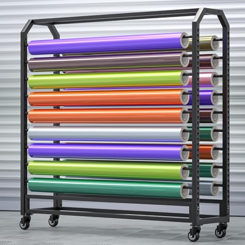 SnamicE Bewegliches Aufbewahrungsregal für Autofensterfolienrollen mit Rädern, Autofolienständer mit Verstellbarer Aufhängestange, Hochleistungs-Vinylrollen-Präsentationsr,130cm-12 rods von SnamicE