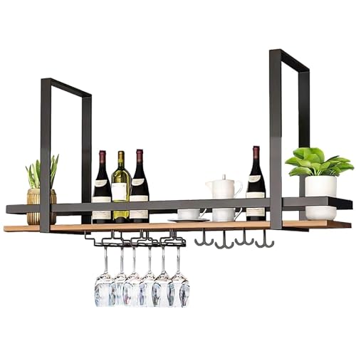 SnamicE Decken-Glasregal, Hängeregal mit Glashalter und Regal, einlagiger Flaschen-Organizer, Deckenregal, für Bar, Küche (Farbe: Schwarz, Größe: 80 x 30 x 50 cm) (Schwarz 100 x 30 x 50 cm) von SnamicE