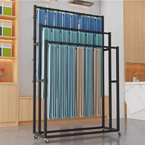 SnamicE Gardinen-Stoffrollen-Aufbewahrungsregal mit Verstellbarer Aufhängestange, beweglicher Organizer-Halter aus Metall mit Rädern, Türmatten-Deckenstoff-Auto-Fußmatten-,Black-100x40x180cm von SnamicE