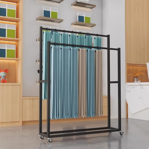 SnamicE Gardinen-Stoffrollen-Aufbewahrungsregal mit Verstellbarer Aufhängestange, beweglicher Organizer-Halter aus Metall mit Rädern, Türmatten-Deckenstoff-Auto-Fußmatten-,Black-120x30x150cm von SnamicE