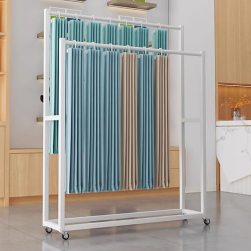 SnamicE Gardinen-Stoffrollen-Aufbewahrungsregal mit Verstellbarer Aufhängestange, beweglicher Organizer-Halter aus Metall mit Rädern, Türmatten-Deckenstoff-Auto-Fußmatten-,White-150x30x150cm von SnamicE