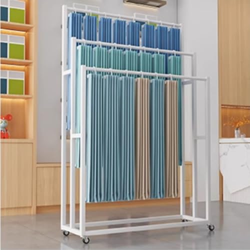 SnamicE Gardinen-Stoffrollen-Aufbewahrungsregal mit Verstellbarer Kleiderstange, beweglicher Organizer-Halter aus Metall mit Rädern, Türmatten-Deckenstoff-Auto-Fußmatten-A,White-120x40x180cm von SnamicE