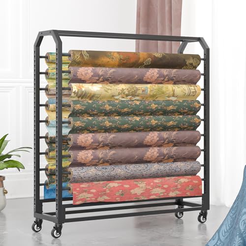 SnamicE Gewerbliche Lagerregale aus Metall mit Verstellbarer Aufhängestange, bewegliches Rollenmuster-Organizer-Präsentationsregal für Vinylrollen/Auto-Farbwechselfolie/Wr,145cm-10 rods von SnamicE