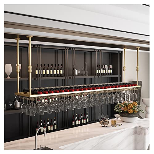 SnamicE Hängeregal für Zuhause und Bar, höhenverstellbar, Glasregal zur Deckendekoration mit Stielglasablage, für Restaurant/Café, Schwarz/Gold (Farbe: Gold, Größe: 60 x 30 cm) von SnamicE
