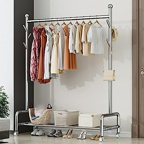 SnamicE Kleiderständer mit Rädern, Kleiderständer aus Edelstahl mit Rollen, freistehender Kleiderbügel mit Lenkrollen zum Aufhängen, für Bekleidungsgeschäfte, Einzelhandel,L100xH140CM/L39.4xH55.1inch SnamicE Kleiderständer mit Rädern, Kleiderständer aus Edelstahl mit Rollen, freistehender Kleiderbügel mit Lenkrollen zum Aufhängen, für Bekleidungsgeschäfte, Einzelhandel,L100xH140CM/L39.4xH55.1inch von SnamicE