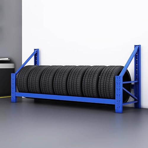 SnamicE Kommerzielles Reifenlagerregal, großes Garagen-Ausstellungsregal für Autowerkstätten, Hochleistungs-Felgen-Reifenständer-Organizer für die Heimwerkstatt - fasst 7/,1 Tier-LxW-79x20 in von SnamicE
