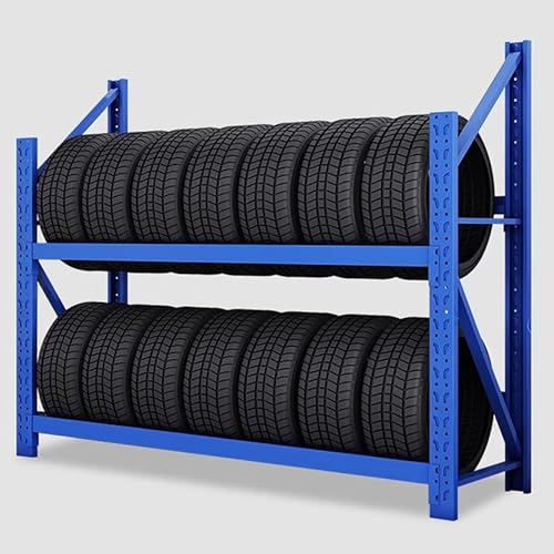 SnamicE Kommerzielles Reifenlagerregal, großes Garagen-Ausstellungsregal für Autowerkstätten, Hochleistungs-Felgen-Reifenständer-Organizer für die Heimwerkstatt - fasst 7/,2 Tier-LxW-79x20 in von SnamicE