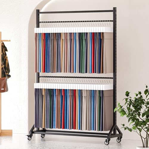 SnamicE Muster-Stoffständer, Vorhang-Farbkartenständer, beweglicher Schalhalter aus Hochleistungsstahl, kommerzieller Organizer-Halter zum Präsentieren von Decken, Steppde,2 Rods-174x45x205cm von SnamicE