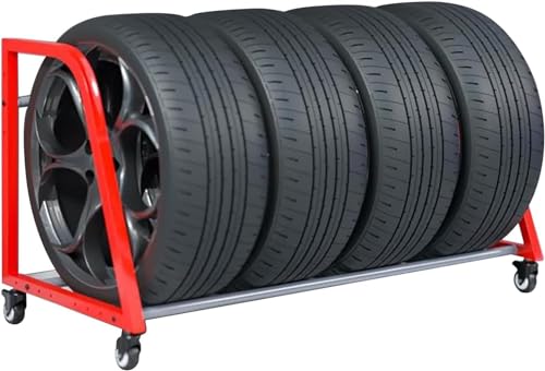 SnamicE Reifenlagerung, Hochleistungs-Reifenständer in Rot für die Garage, Rollreifenregal mit 4 Rädern, für die Lagerung in Innenräumen von Werkstätten und Kellern - leic, von SnamicE